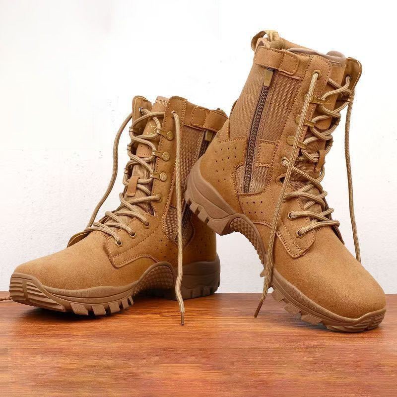 [Cool Man Shoes] 24.5-28cm กลางแจ้งสีน้ําตาลรองเท้าต่อสู้ลื่นซิป High-Top ยุทธวิธีสวมใส่ Shock Absorption Martin รองเท้าผู้ชายรองเท้ากันน้ําผู้ชาย