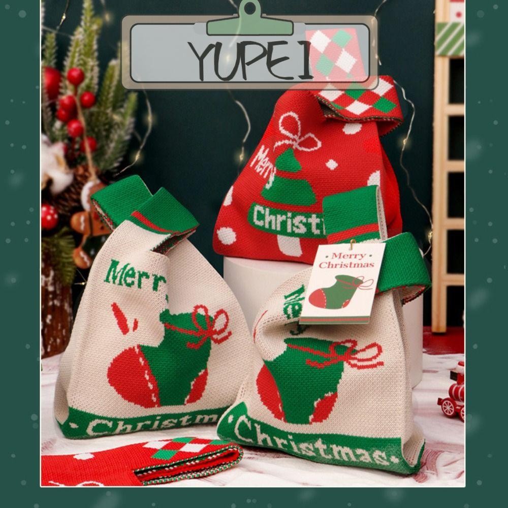 Yupei Christmas Tote Bag, Multifunctional Party Gift Bag กระเป๋าถือถักคริสต์มาส, Handmade ถัก Casual Reusable การ์ตูน Candy Bag Christmas