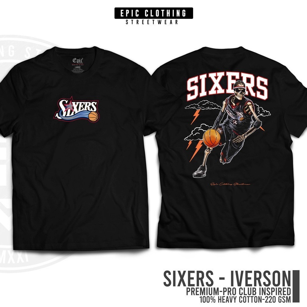 เสื้อยืดพิมพ์ลายบาสเก็ตบอล NBA Iverson, ผ้าฝ้ายแท้คอกลมแขนสั้น, สวมใส่สบาย, Unisex