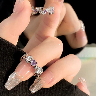 COD💖เงินหญิงแหวนออกแบบ Sweetheart Twisted Braided Love Heart เกาหลี หรูหรา แหวนคู ่ เครื ่ องประดับงานแต ่ งงานของขวัญ