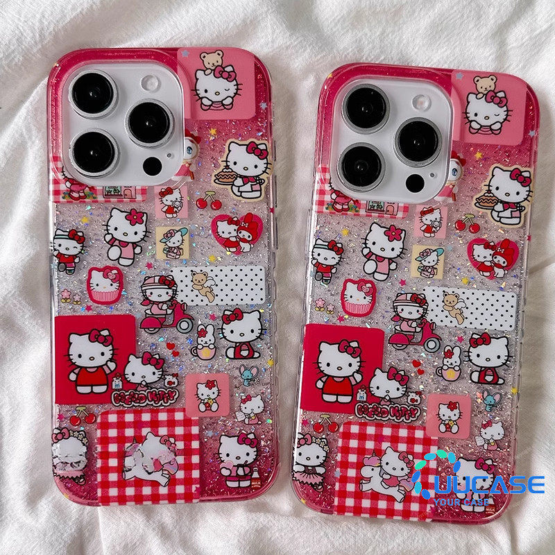 Dizzy แมวน่ารักเคสโทรศัพท์สําหรับ iphone 16promax 15promax สุทธิสีแดง glitter เต็มหน้าจอหญิงบุคลิกภาพ 14/13pro max 12pro 12 PLUS นุ่ม DSP