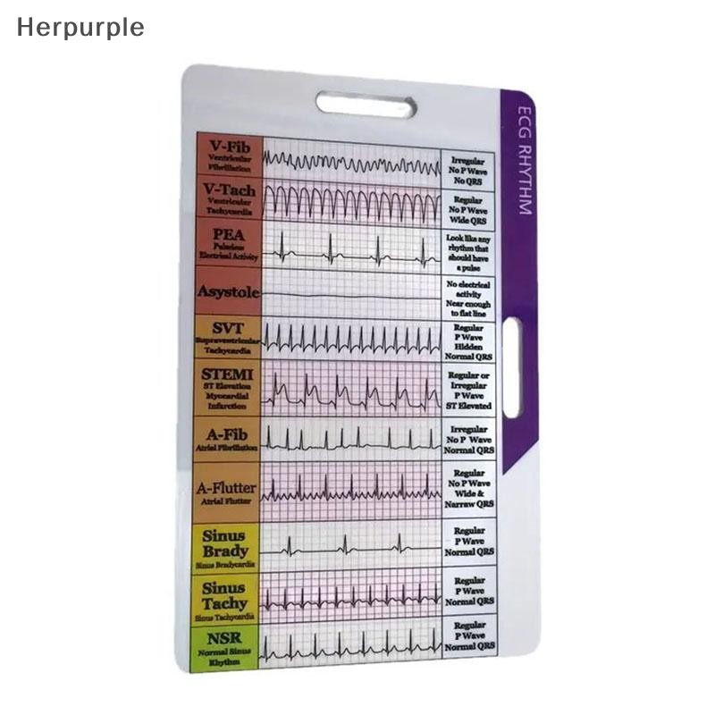 Herpurple ECG/EKG Rhythm Pocket Card การออกแบบสองด้าน EKG Rhythm Interpretation Badge Card ECG Rate Pocket Cards EKG Calipers TH