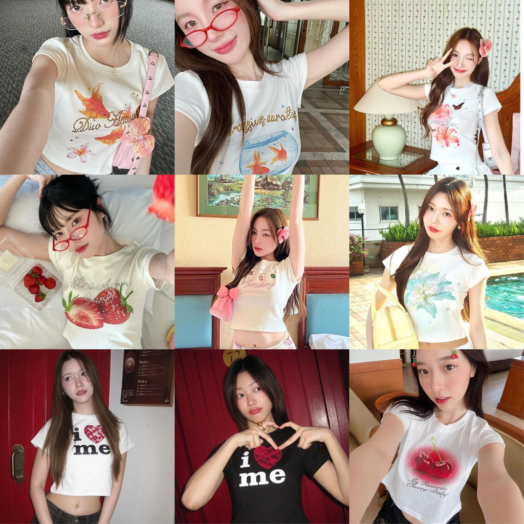 (ของพร้อมส่ง ส่งใน 24 ชั่วโมง) Baby Tee - ปลาทองน่ารักพิมพ์เสื้อยืดแขนสั้นผู้หญิง crop top