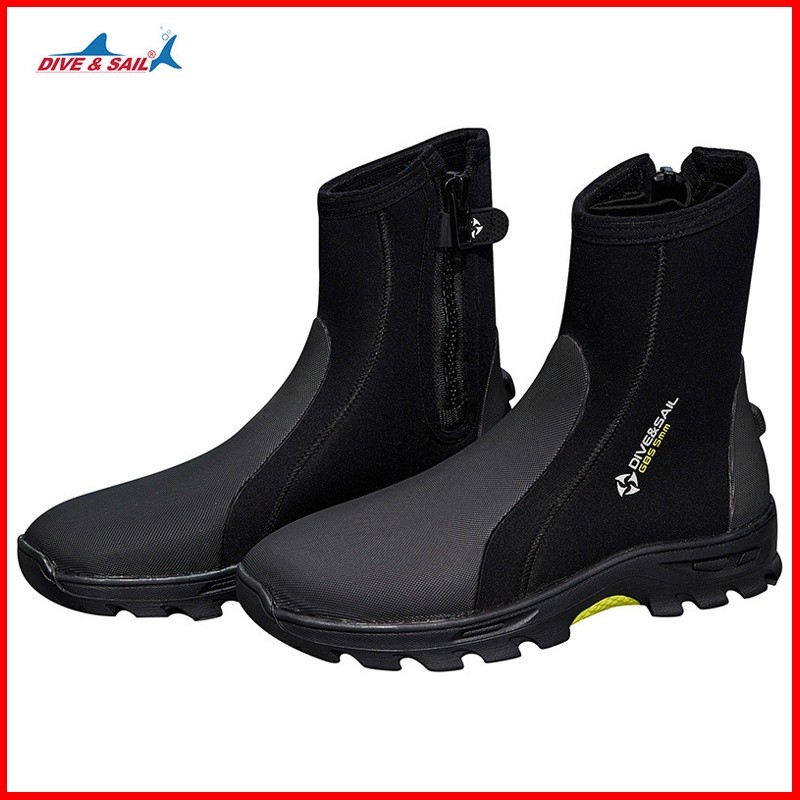 พร้อมสต็อก DIVE & SAIL 5 มม.รองเท้าดําน้ําผู้ชายผู้หญิงสไตล์ Neoprene High-Top Warm Zipper/Fin Anti-Slip Buckle Design Hard Sole กลางแจ้งดําน้ํา
