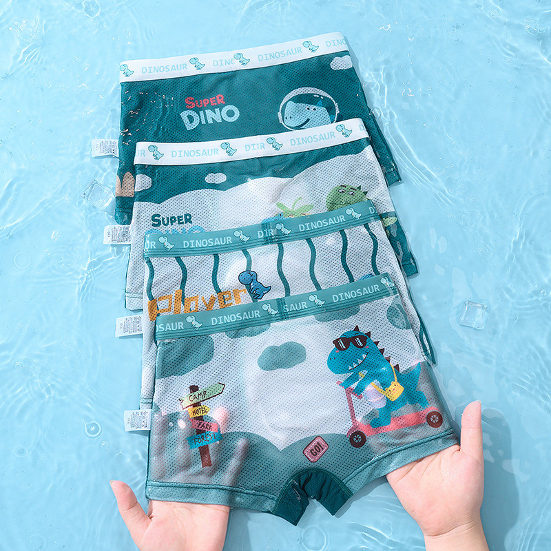4 ชิ้นกางเกงชั้นในเด็ก Boys Boxer Brief การออกแบบการ์ตูนชุดชั้นในผ้าไหมน้ําแข็ง