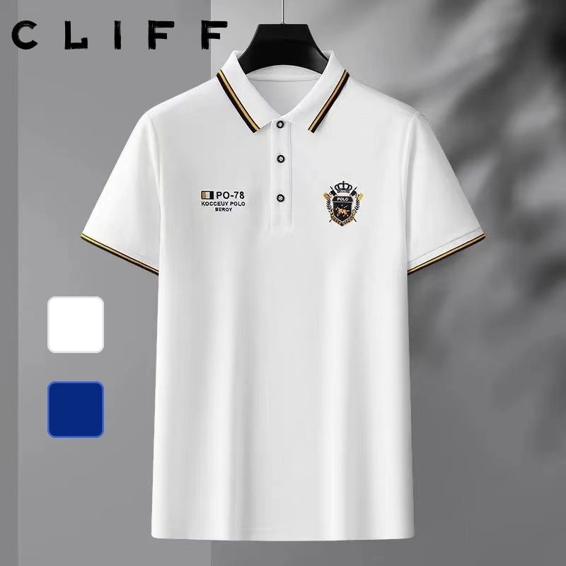 CLIFF เสื้อโปโลผู้ชายสำหรับผู้ใหญ่ งานปัก ความรู้สึกระดับสูง ธุรกิจสไตล์ผู้ใหญ่