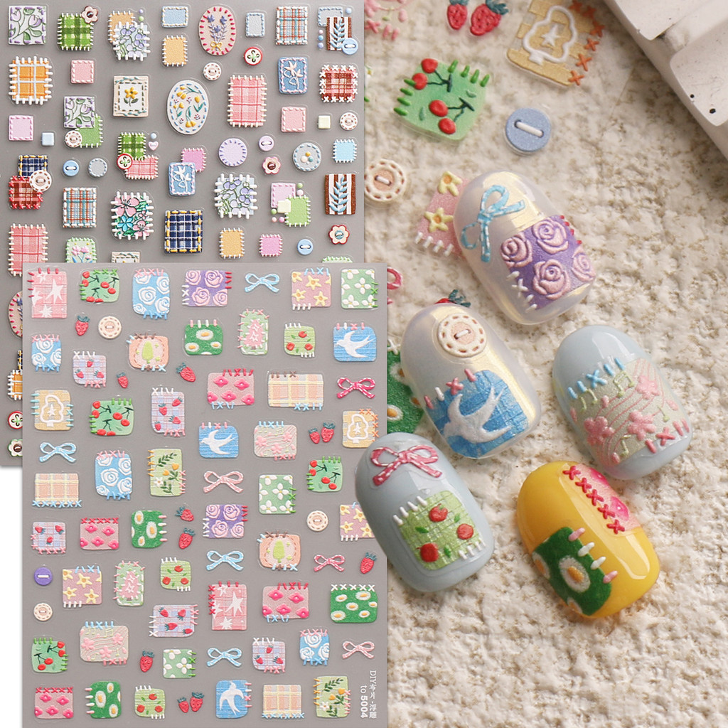 HAMA เล็บนูนสติกเกอร์เล็บขายส่งฤดูร้อนสีการ์ตูน Patch เส้น Rainbow Clouds เด็กตกแต่งเล็บสติกเกอร์ Decals
