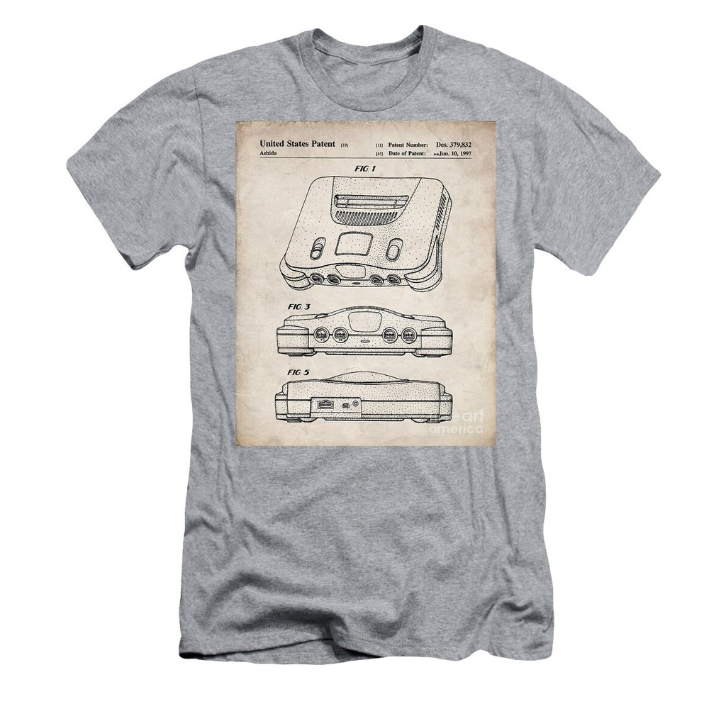 เสื้อยืด Vintage N64 Nintendo Patent, N64 Console Art - Antique Vintage T-Shirt แท้ Cotton 100% สีพื