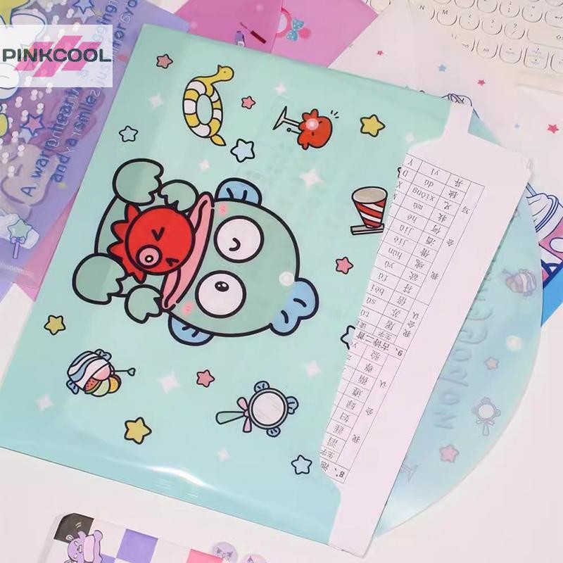 Pinkcool 1PC เครื่องเขียนของขวัญ Sanrio น่ารัก Hangyodon Mymelody Kuromi Cinnamoroll PVC A4 แฟ้มโฟลเดอร์เอกสารแฟ้มกระเป๋าร้อน