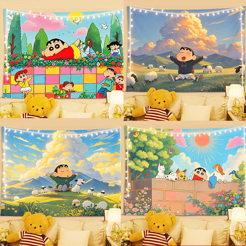 จัดส่งจากไทย] ผ้าพื้นหลังการ์ตูน Agirl Crayon Shin-chan น่ารักสำหรับเด็ก ผ้าแขวนสำหรับห้องนอนนักเรียน ตกแต่งห้องเช่า
