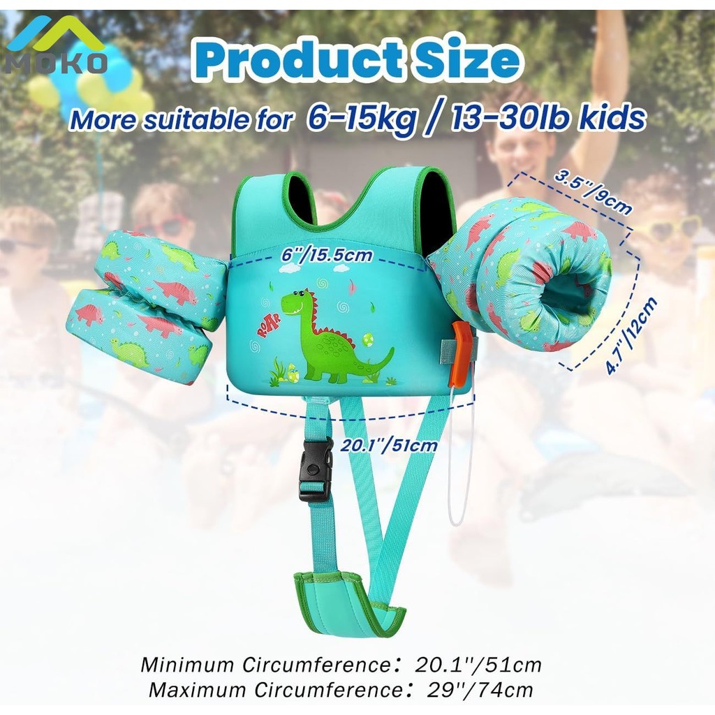 Heysplash ปรับ Crotch Strap เสื้อกั๊กว่ายน้ํา Fit สําหรับ 13-30 Lbs เด็ก,เด็กวัยหัดเดินสระว่ายน้ํา Floaties, Swim Jacket Water Wing Arm Band