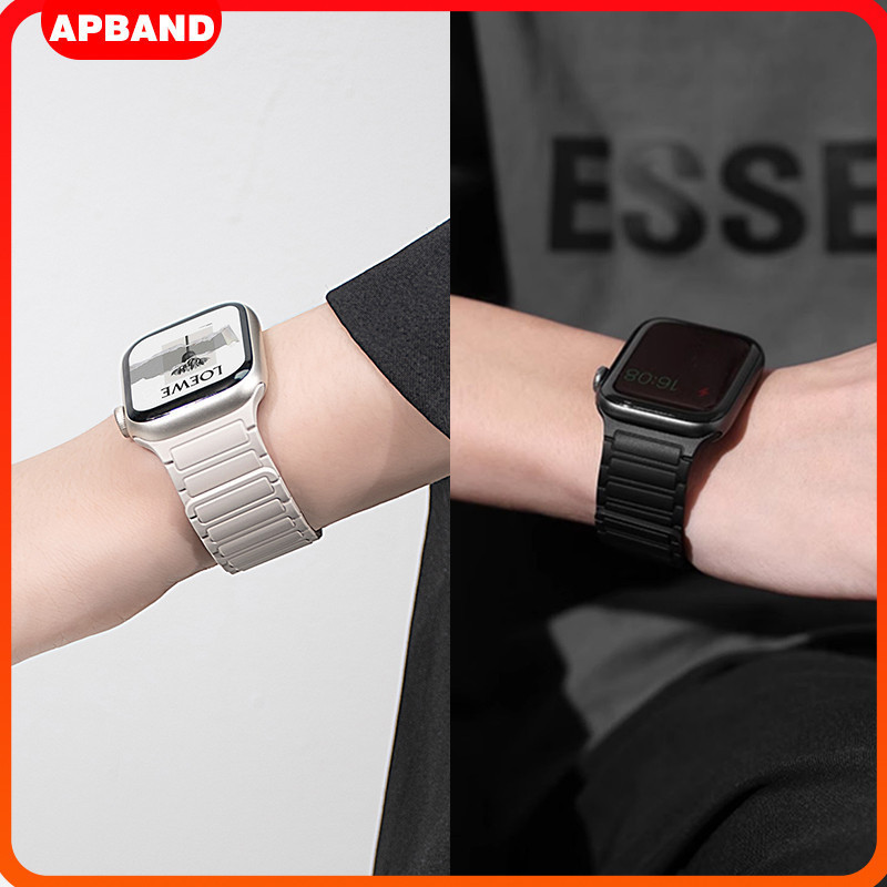 สายยางแม่เหล็กสายพานยาง for Iwatch Series 11 10 9 8 7 6 5 4 3 2 1 Apple Watch Ultra 3 2 49 46 45 41 42 40 44 38 มม