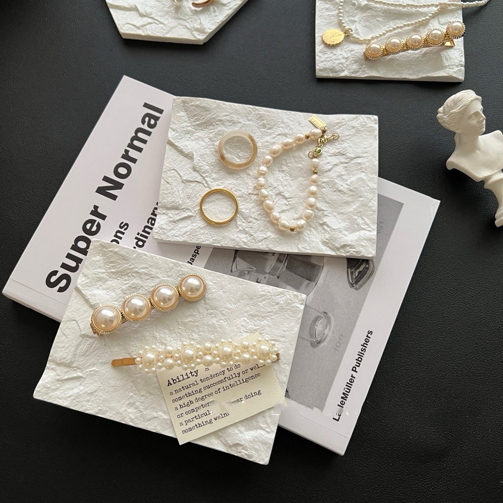 หินแสดงแผ่นเครื่องประดับถาด Jewellery จอแสดงผลตกแต่งบ้านหินเรซินสีขาวแสดงการถ่ายภาพ Prop