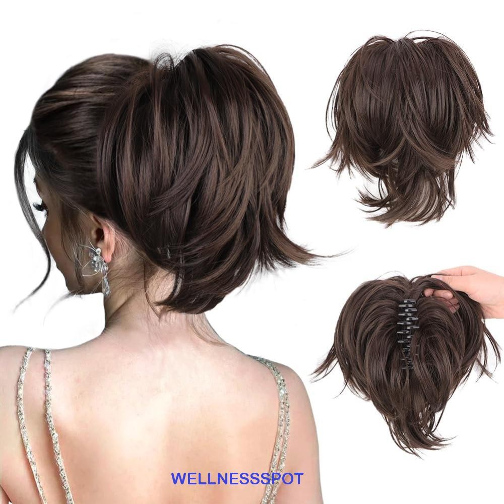 Wellnessspot ยุ่งตรงหางม้า คลิป Updo Claw สังเคราะห์มวยผม Scrunchie สั้นสูง Chignon เท็จชิ้นผม