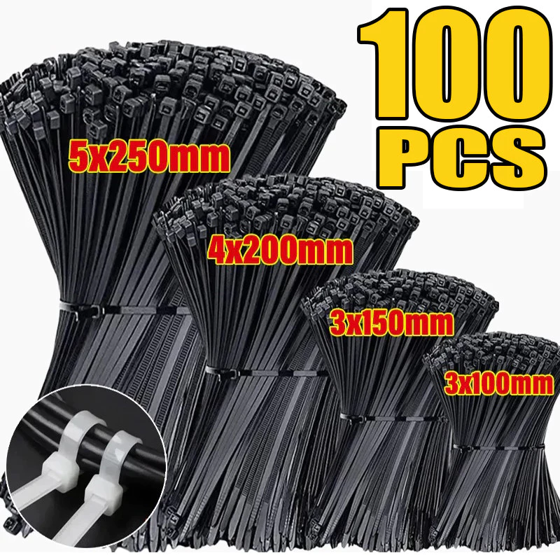 หัวเข็มขัดล็อคตัวเองที่แข็งแกร่ง 100 ชิ้น - ที่เก็บสายไฟแบบใช้ซ้ําได้ - แหวนหนีบพลาสติก - ที่เก็บสายไฟโฮมออฟฟิศ - สายผูกปรับไนลอน