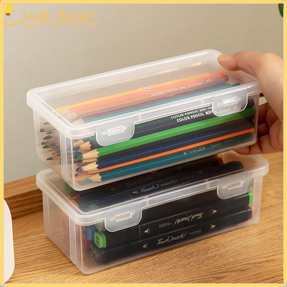 Bano1 กล่องเก็บของโปร่งใสอุปกรณ์สํานักงานเครื่องเขียนความจุขนาดใหญ่ Mark Pen Box