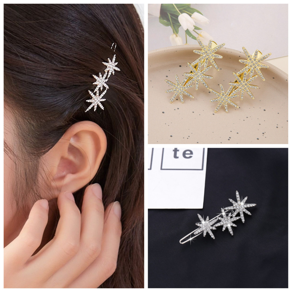 กิ๊บติดผมเพชรประกายดาวแปดแฉกใหม่คลิปด้านข้างประดับเพชรคลิปหน้าม้า