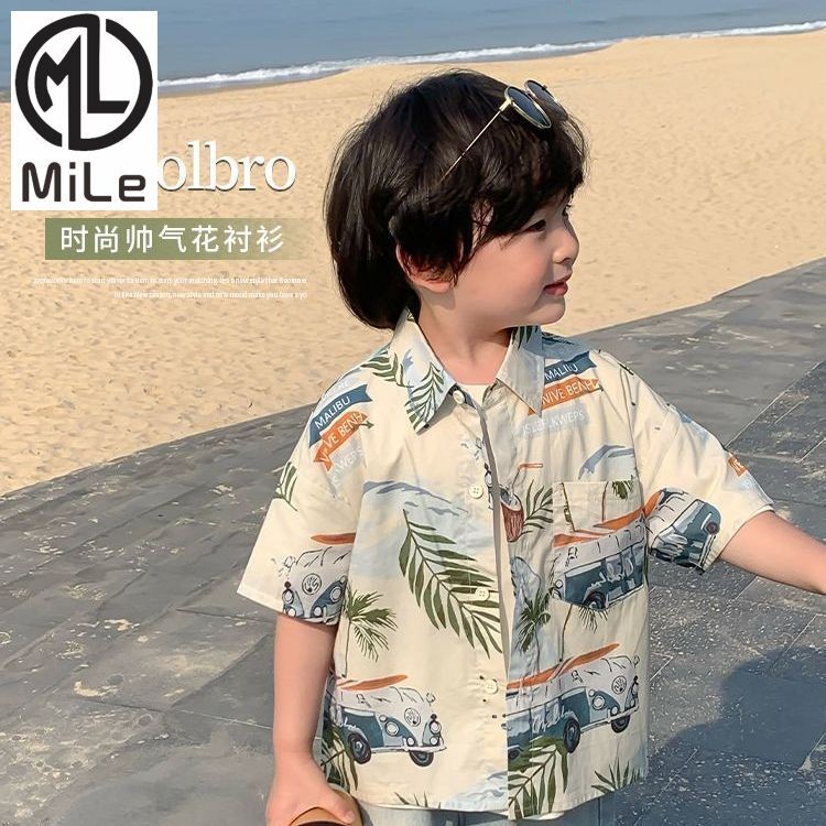 [ML] 90-150 ซม.เด็กฤดูร้อนแขนสั้นเสื้อดอกไม้เสื้อผ้าเด็กสไตล์ใหม่แฟชั่น Boy Seaside Beach Boys เสื้อแฟชั่นอินเทรนด์