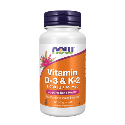 Now Foods, Vitamin D3 & K2, 1000IU / 45mcg, 120 Capsules