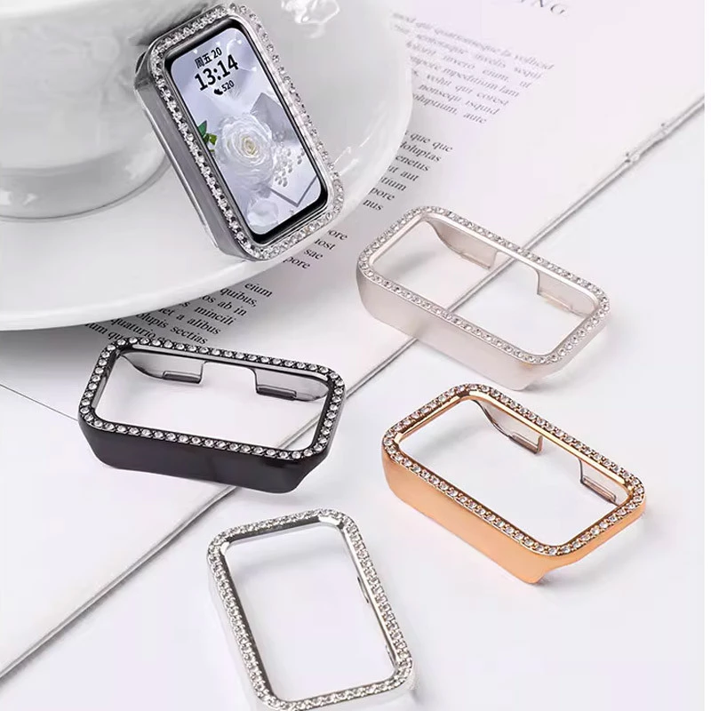 Hard Edge Diamond Encrusted PC Case สําหรับ Huawei band 11 11Pro 10 9 8 สมาร์ทฝาครอบป้องกันอุปกรณ์เสริม