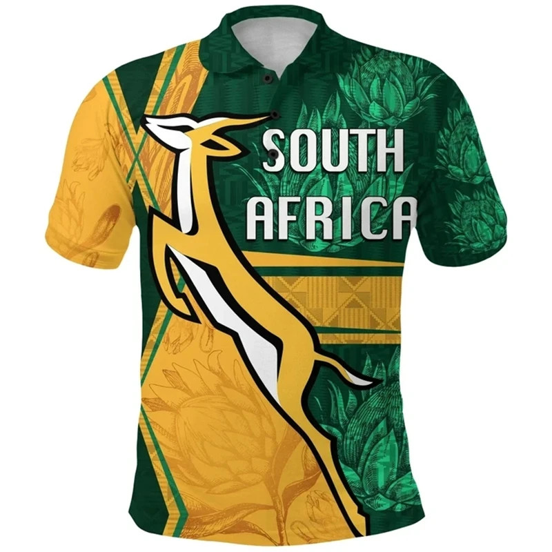 South Africa Map Flag 3D พิมพ์เสื้อโปโลแขนสั้นสําหรับชายเสื้อผ้าแฟชั่น Springbok POLO เสื้อกีฬา Boy 