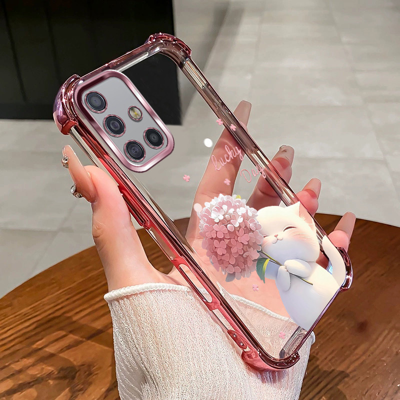 สําหรับ Samsung A51 A71 4G M51 เคสโทรศัพท์ Lucky Cat สี่มุมซิลิโคน TPU โปร่งใส Soft Shell XYM