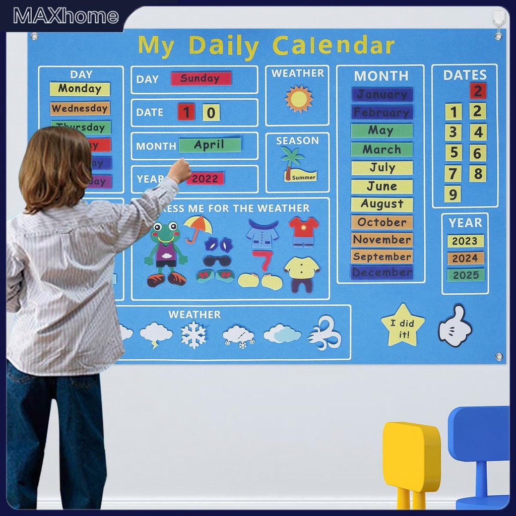 My First Daily Calendar Felt-Board สําหรับเด็กวัยหัดเดินวันนี้ปฏิทินก่อนวัยเรียนการเรียนรู้เล่น Felt