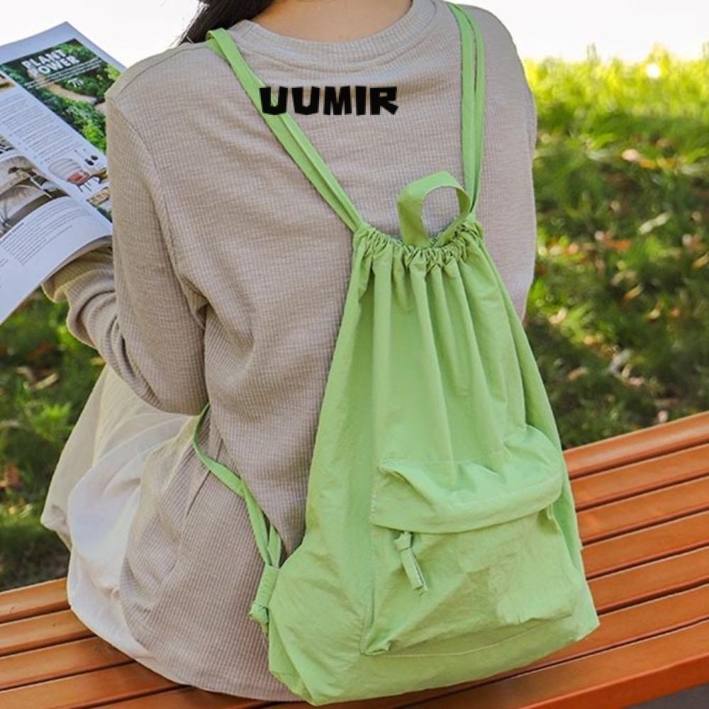 UUMIR กระเป๋าเป้สะพายหลัง Drawstring, กระเป๋าเป้สะพายหลังไหล่ความจุขนาดใหญ่สีทึบ, ไนลอนแบบพกพาน้ําหนักเบา Casual Travel Rucksack