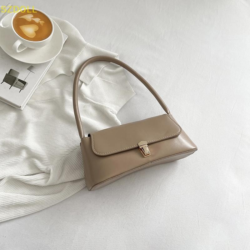 [cxSZDOLLA] Women Retro Tote Bagอินเทรนด์VINTAGE Underarm Bag Portable Casual PU Leather Solid Color Simple Handle Handbags Shoulder Bag DOM