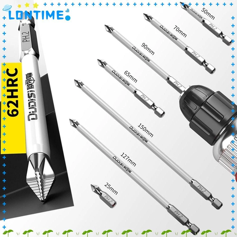LONTIME ดอกไขควง PH2 1/7, หัวไขควงกันน้ําแม่เหล็ก, กันลื่น 25/150 มม.ชุดหัว Cross Nutdriver