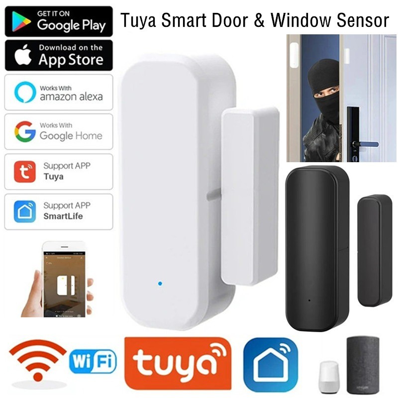 Tuya WiFi เซ็นเซอร์ประตูอัจฉริยะ สมาร์ทเซ็นเซอร์ประตูและหน้าต่างแม่เหล็กความปลอดภัยปลุก ทำงานร่วมกับ Alexa Google Home