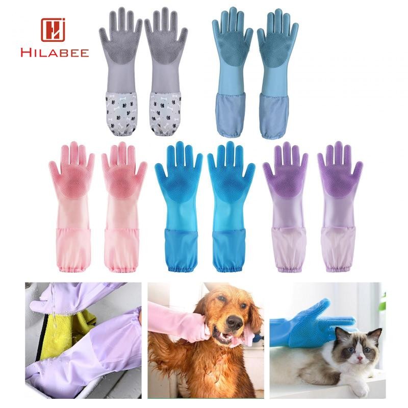 [hilabee] ถุงมืออาบน้ํากรูมมิ่งสัตว์เลี้ยงสําหรับแมว ถุงมือกําจัดขน แปรงนวด ผมนุ่ม