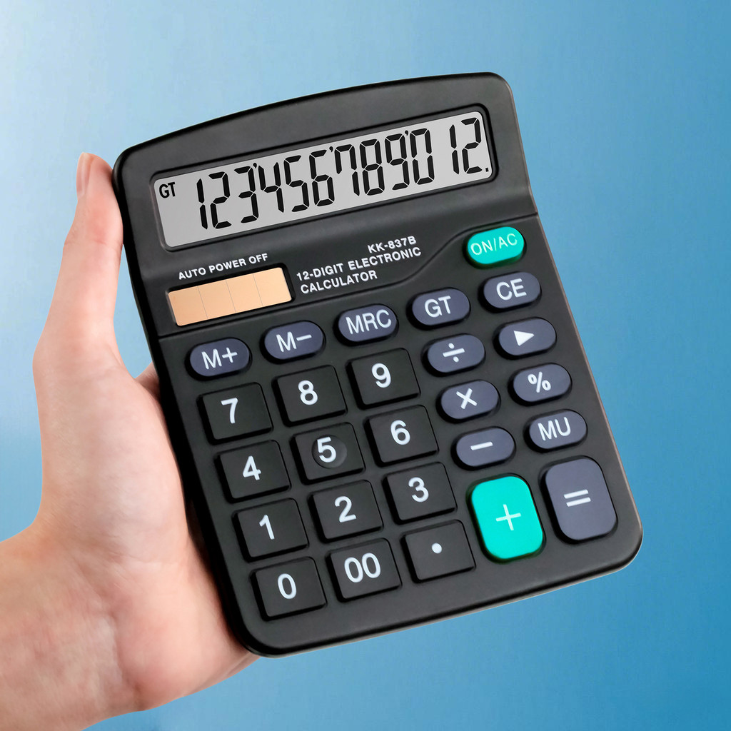 เครื่องคิดเลขดิจิตอล 12 Digits แบบถ่าน AA และระบบโซล่าเซลล์ ปุ่มขนาดใหญ่ พร้อมส่งจากรังสิต