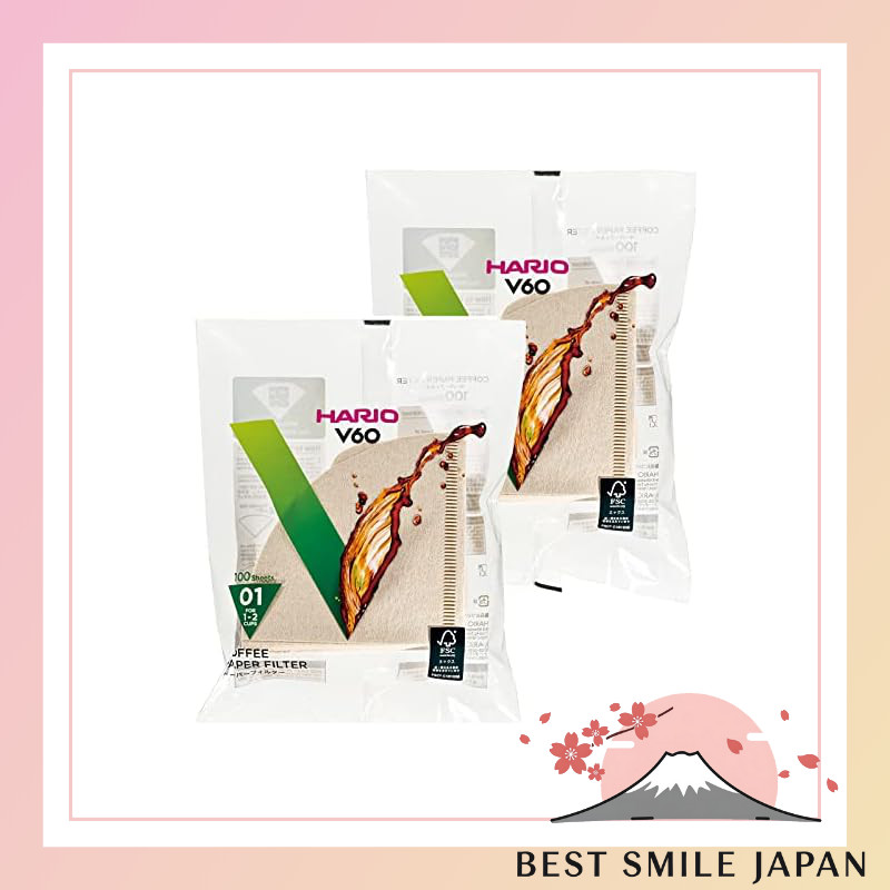 HARIO V60 Paper Filter 01M for 1-2 Cups, 200 Sheets, Unbleached VCF-01-100M