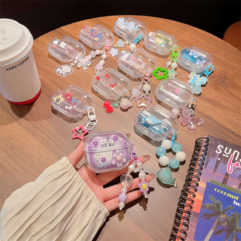 สําหรับ Samsung Galaxy Buds 3/Buds 3 Pro/Buds 3 FE เคส Case เหูฟังบุคลิกภาพปลาวาฬลูกสุนัขดอกไม้ ผีเสื้อ motif