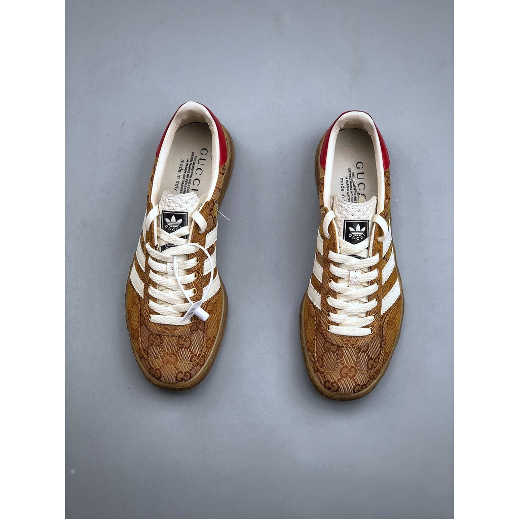 GUCCI กุชชี่ เทียบกับ. Adidas Original Gazelle Skate รองเท้าผ้าใบลําลองสําหรับผู้ชายผู้หญิง "สีน้ําตาล