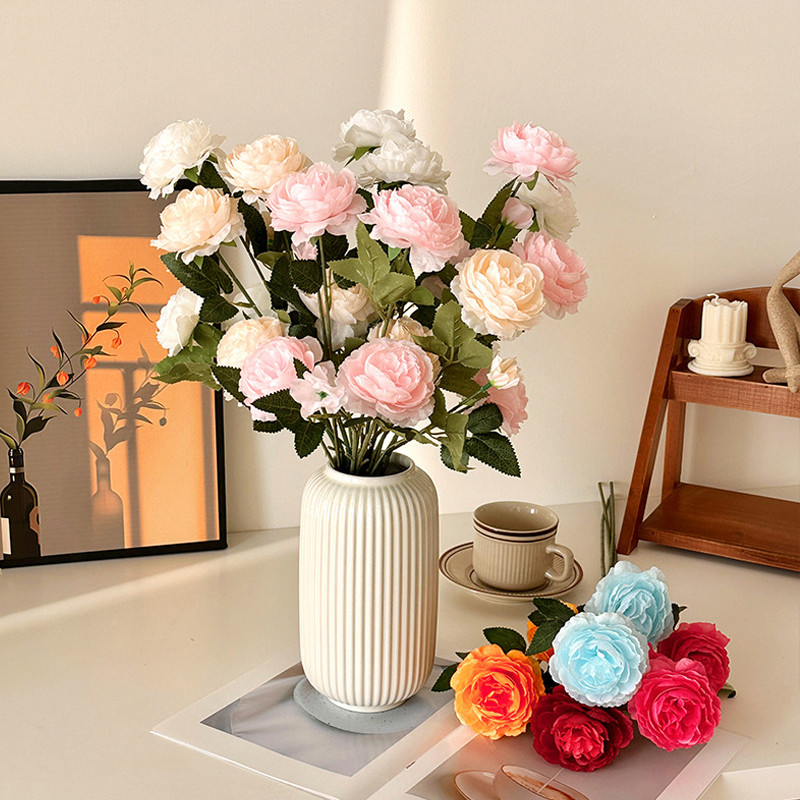 3 หัว Peonies ดอกไม้ประดิษฐ์ Elegance ช่อดอกไม้ตกแต่งบ้านงานแต่งงาน