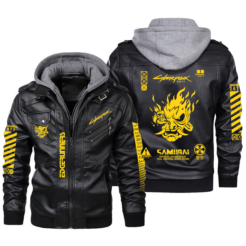 Cyberpunk leather jacket, 2077, Edgerunners anime custom clothing, stand-up collar zipper design, mu