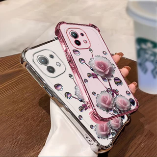 เคสสําหรับ VIVO Y28 4G เคสโทรศัพท์ดอกไม้สีชมพูตูมสี่มุมซิลิโคน TPU นิ่มโปร่งใส ﻿ดีซ