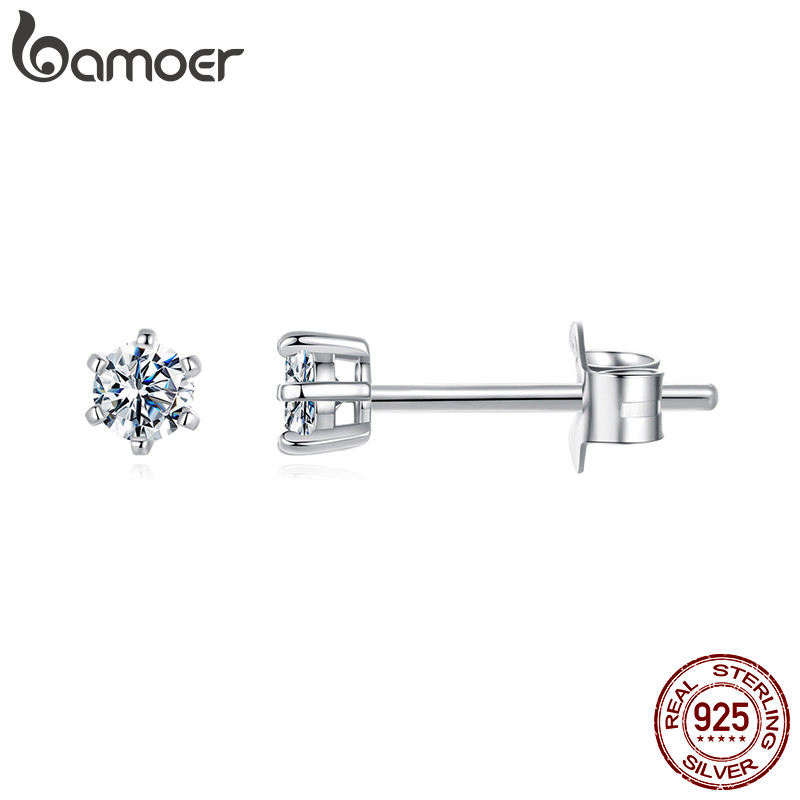 Bamoer ต่างหูเงินแท้ 925 หกง่าม Moissanite S