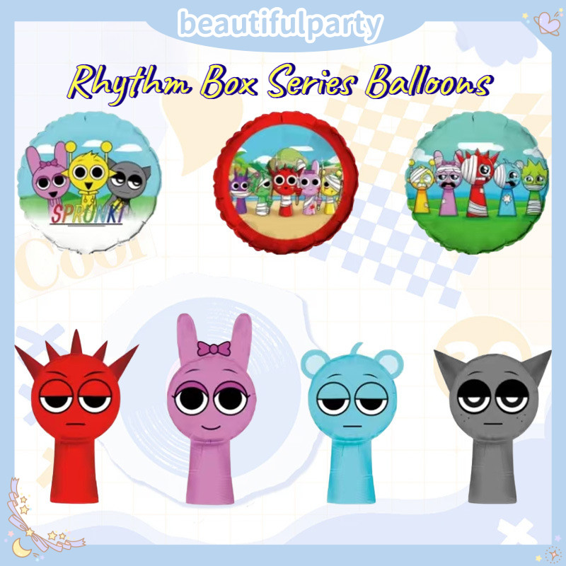 สินค้าใหม่ Sprunki Plush จังหวะกล่องเกมฟิล์มอลูมิเนียมบอลลูน Raddy/Pinki เด็กวันเกิดปาร์ตี้ตกแต่งฉาก