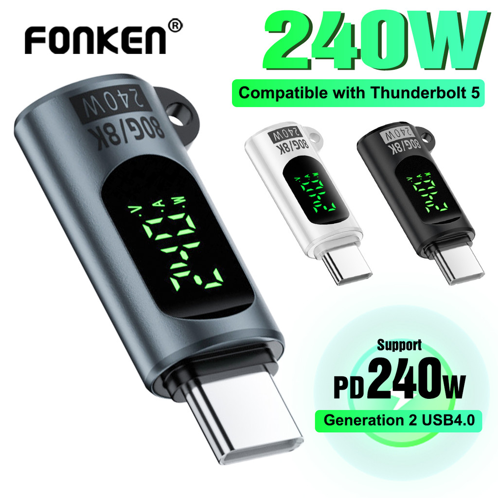 Fonken PD240W จอแสดงผลดิจิตอล USB-C อะแดปเตอร์ 8K @ 60HZ 80Gbps Type-C ถึง Type-C อะแดปเตอร์สมาร์ทสําหรับ iPh 16 Samsung