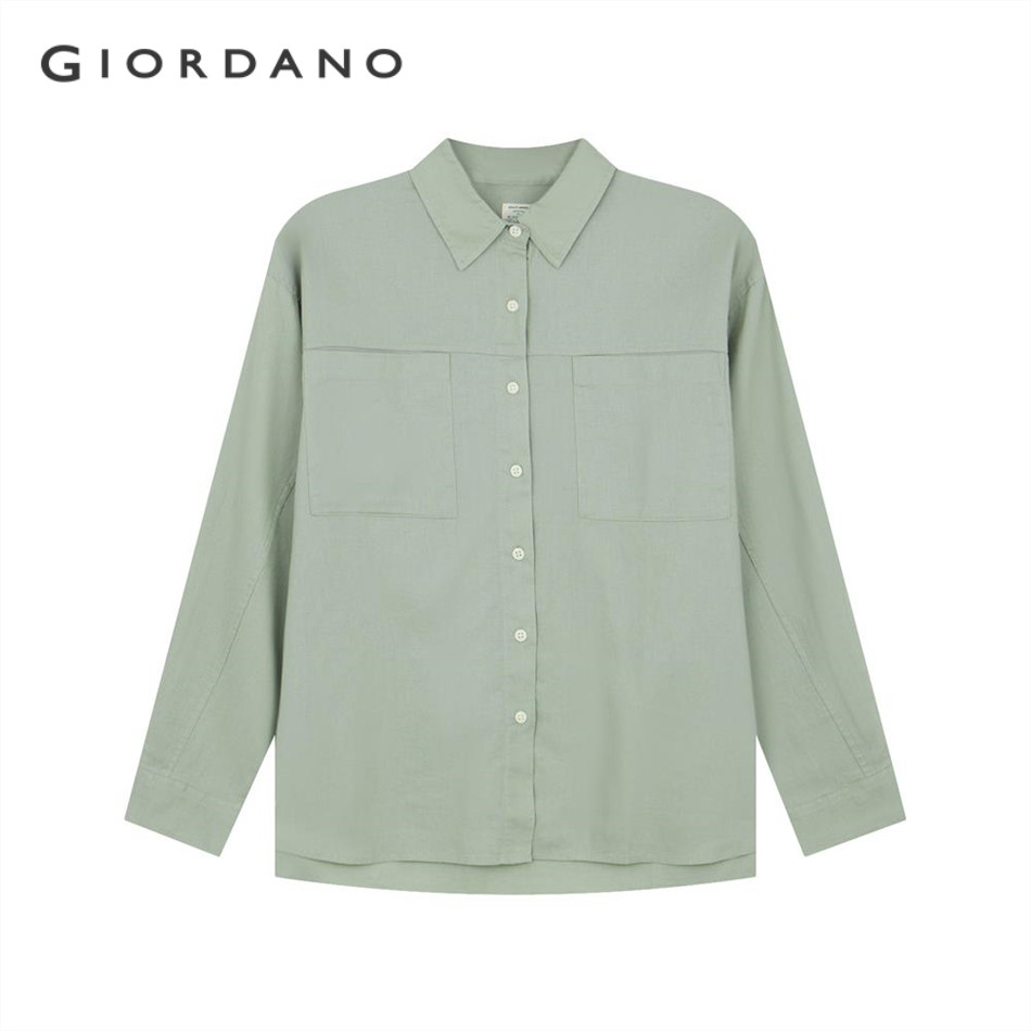 GIORDANO เสื้อเชิ้ตผู้หญิง Women's Loose Pocket Linen Shirt 05345202