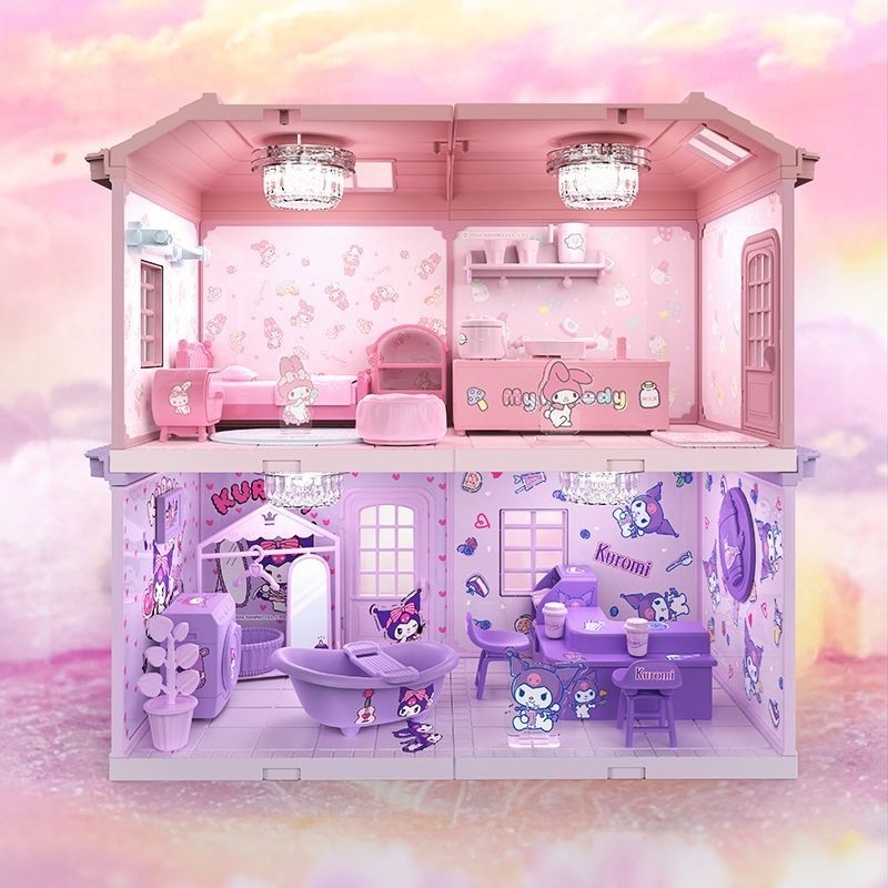 Sanrio Kuromi My Melody Play Set Dollhouse Miniature สําหรับห้องน้ําตกแต่งห้องนอน Combos ของขวัญสําห