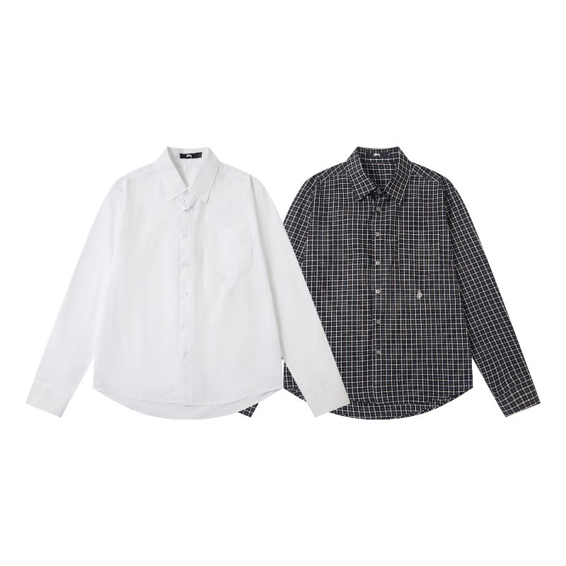 Stussy New Style Classic Curly Letter Plaid Lapel Long-Sleeved Shirt, Unisex AWEY