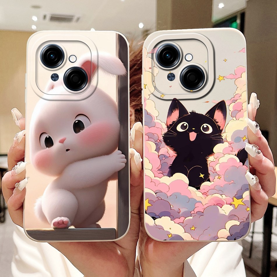 สําหรับ Tecno Spark Go 1 1S KL4h ใหม่น่ารักกระต่ายแมวการ์ตูนปลอก Tecno Spark Go 2025 Go1 Go1S เลนส์ป้องกันซิลิโคนอ่อนนุ่มเคสโทรศัพท์