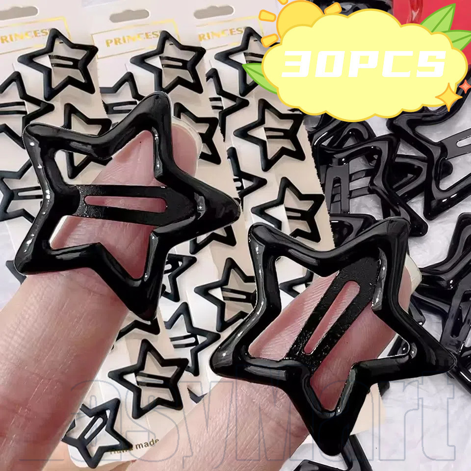 เครื่องประดับผมผู้หญิงเกาหลี-แฟชั่นY2kสีดําสีเทาStarคลิปผม-น้ํามันDrop Metal Barrettes-น่ารักHeadwear-สําหรับสาว