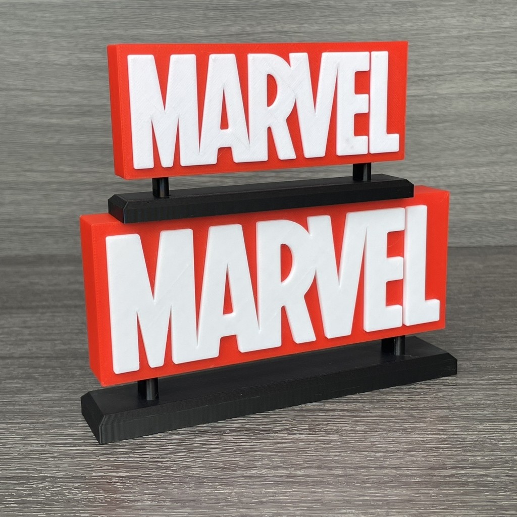 Marvel three-dimensional letter logo, industrial style ornaments, iron man, Marvel anime desktop orn