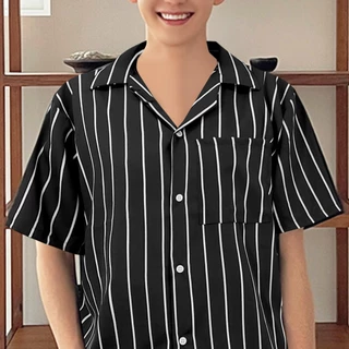 เสื้อฮาวายสไตล์เกาหลี เสื้อเชิ้ตแขนสั้น ผ้าไหมอิตาลี ผ้าพิมพ์ลายและสีพื้น เสื้อเชิ้ตแฟชั่นผู้ชาย กระเป๋าที่อก