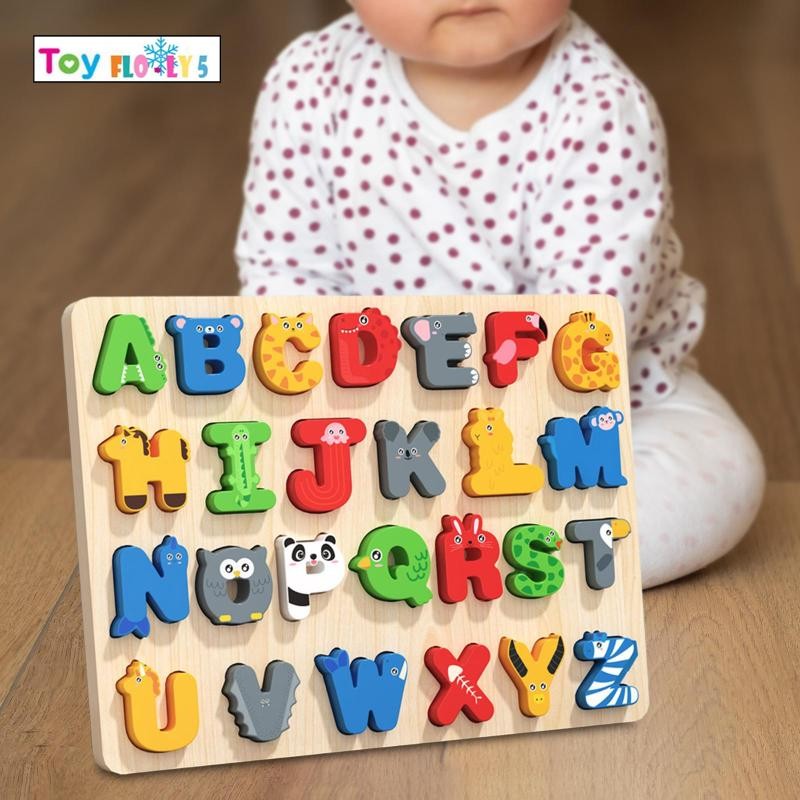 [Flurishroly5] ไม้ตัวอักษรปริศนา,Alphabet การเรียนรู้ของเล่น,Abc Letter สัตว์ปริศนา Sorting Blocks B